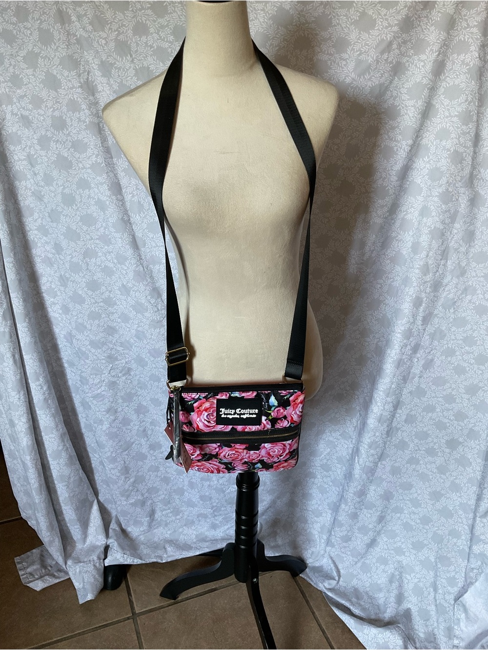 Juicy Couture Varsity Bloom Rose Floral Crossbody Bag Purse